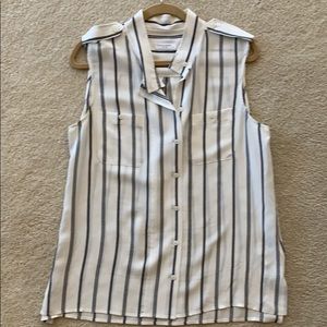 Equipment white striped sleeveless silk blouse